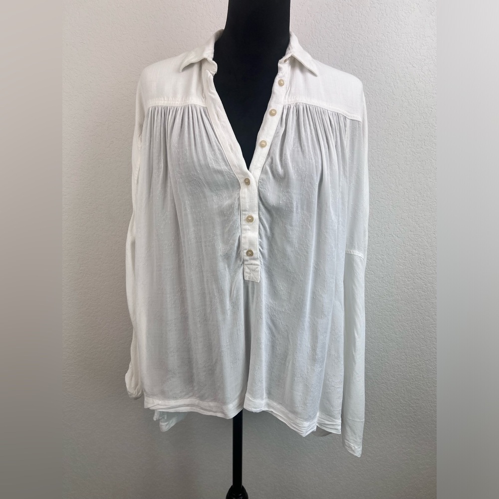 Free People Lovely Day Ivory Oversized Long Sleeve Popover size XS